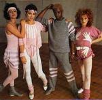 Frances Wingate (2nd from left) with Amanda Abbs, Floid and an unknown modelling knitting patterns, circa 1984
