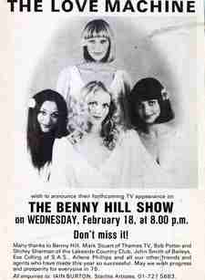 Advertisement for Love Machine appearance on The Benny Hill Show.